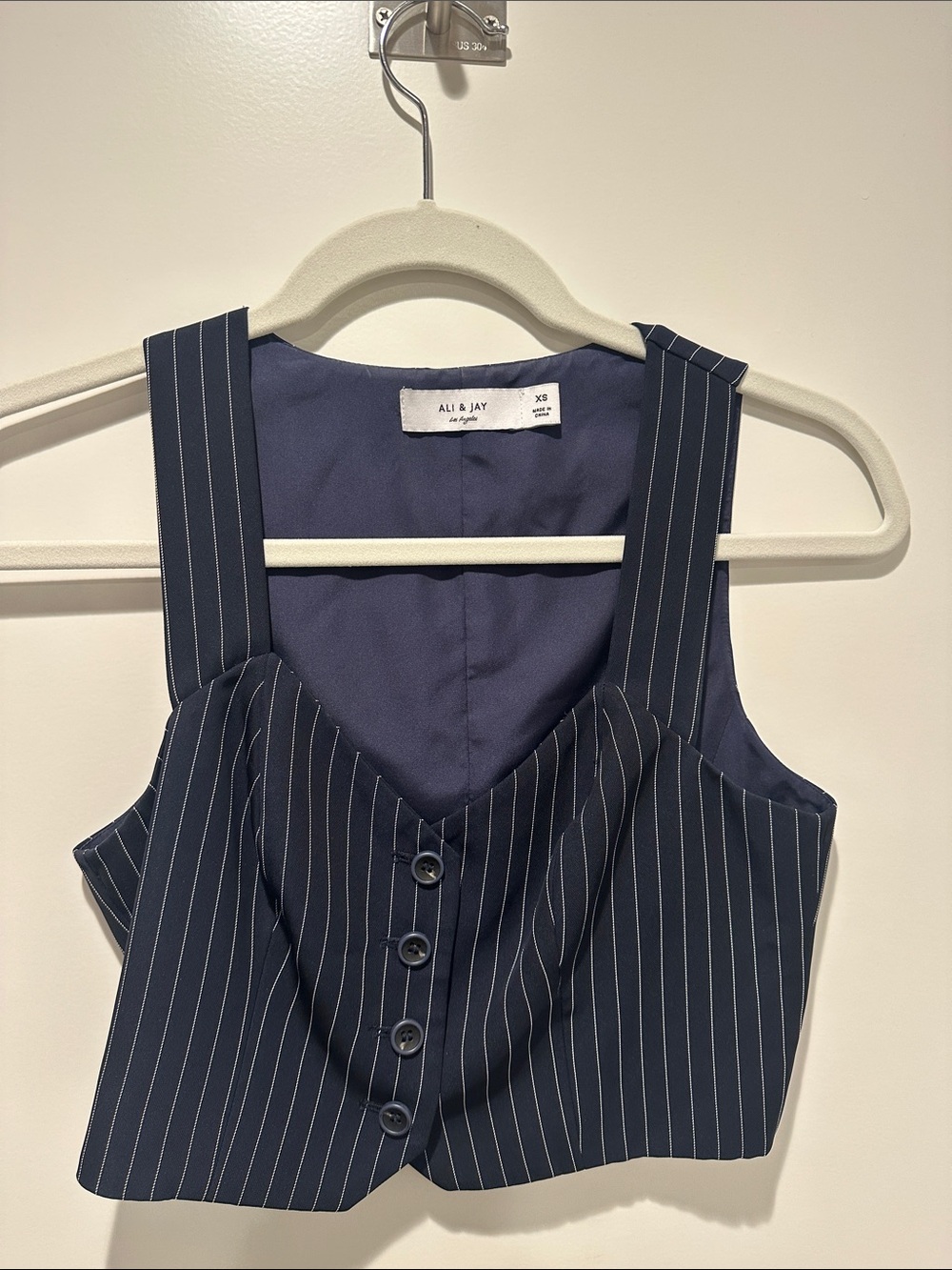 ALI & JAY Navy Pinstripe Cropped Button Vest Top